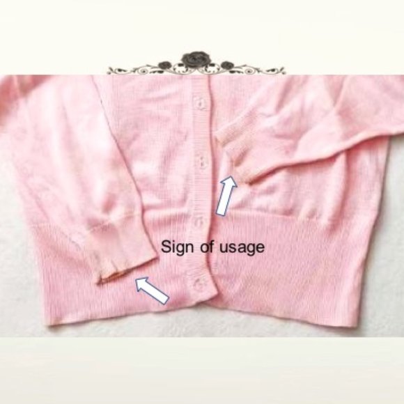 Rayon Blend Light Pink Cardigan Clear Button Up Round Neck Long Sleeves Sheen M - Picture 8 of 13